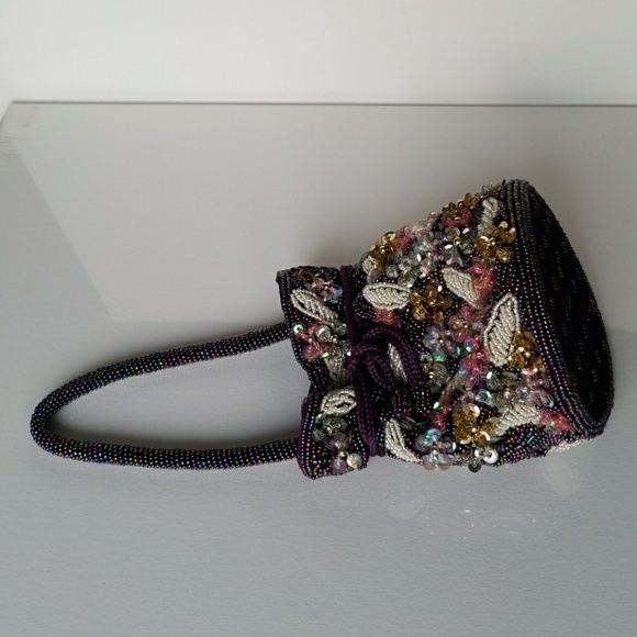 Mascotte Small Handbag Silk Purple Beads crafted - Picture 4 of 8